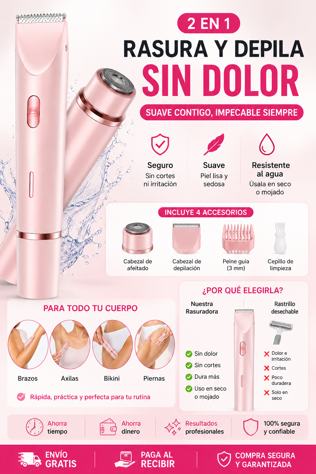 Rasuradora Facial y Corporal 2 en 1 Sin Dolor