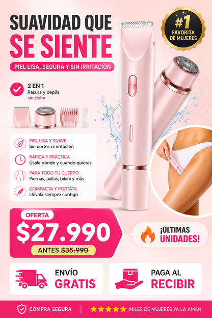 SilkGlow™ | Rasuradora Facial y Corporal 2 en 1 Sin Dolor