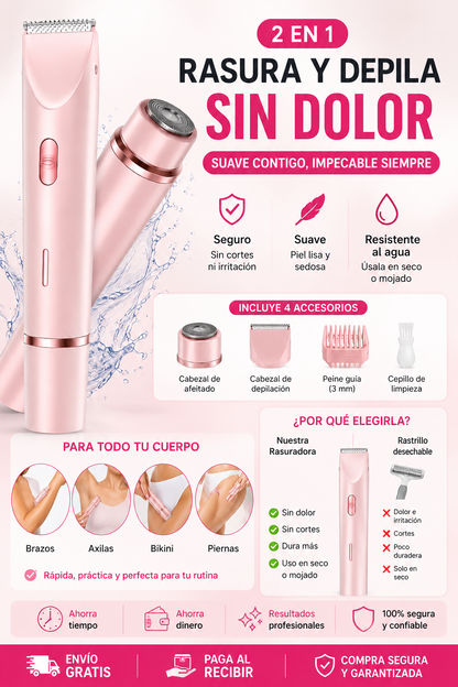 SilkGlow™ | Rasuradora Facial y Corporal 2 en 1 Sin Dolor